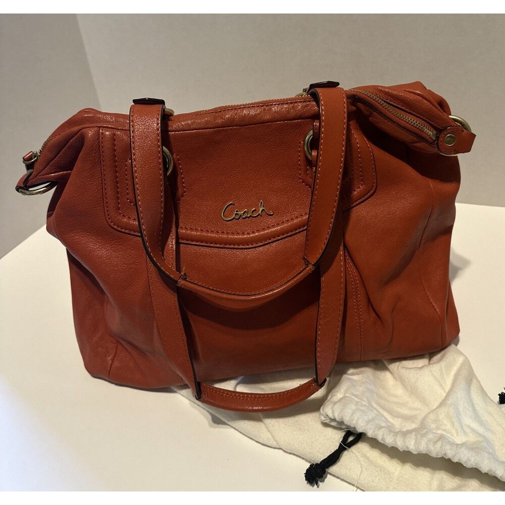 Coach Ashley Leather Satchel Handbag Burnt Orange Gold Accents Vintage